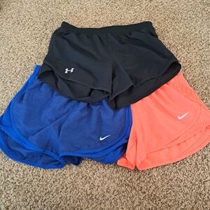 Womens Nike And Under Armour Running Shorts Size Small Blue Black And Pinkish